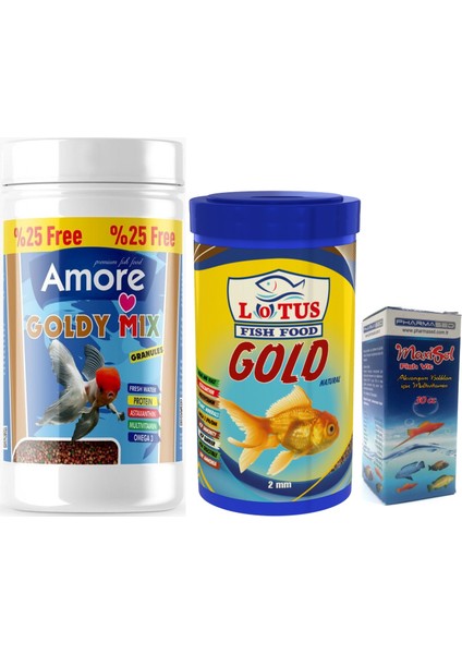 Goldy Mix Granules ve Gold Naturel 125ML + 100ML Japon Balık Yemi ve Vitamini