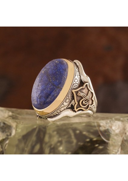 Lapis Taşlı Tuğra Desenli Zambak Model Gümüş Yüzük 29