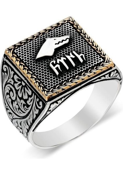 Kare Model Kalem Işlemeli Göktürk Desenli Yüzük 27