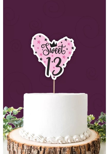 Sweet 13 Pembe-Siyah Pasta Süsü Kalın Kağıt
