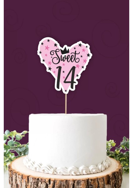 Sweet 14 Pembe-Siyah Pasta Süsü Kalın Kağıt
