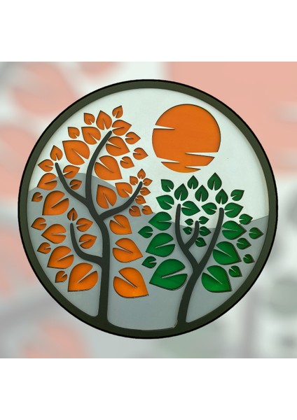Ahşap Mdf Çok Katmanlı Güneş ve Ağaçlar Duvar Tablosu
