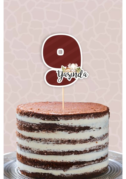 Safari Pastel 9 Yaşında (Dokuz) Pasta Süsü Kalın Kağıt