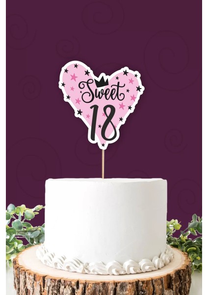 Sweet 18 Pembe-Siyah Pasta Süsü Kalın Kağıt
