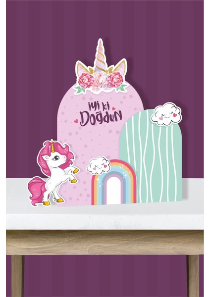 Unicorn Parçalı Ayaklı Pano 3 Boyutlu Masaüstü Kalın Kağıt