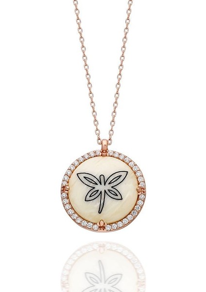 Zirkon Taş Süslemeli Yusufçuk Desenli Gümüş Kolye