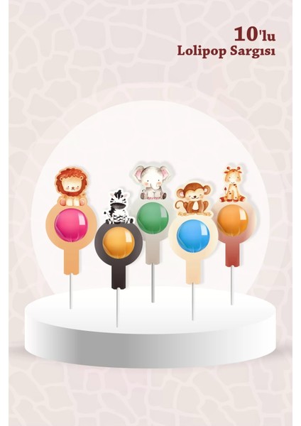 Safari Pastel Temalı Lolipop Sargısı 10'lu