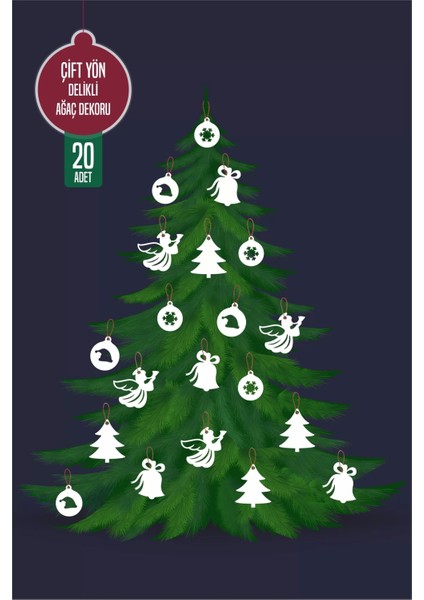 Yılbaşı Christmas Ağaç Dekoru Beyaz 20'li Çift Yön Kalın Kağıt