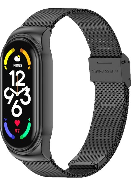 Xiaomi Mi Band 7 Uyumlu Metal Hasır (Klipsli) Yüksek Kalite Kordon Kayış