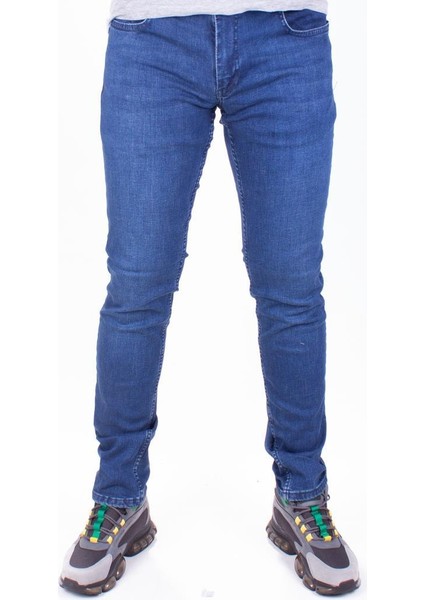 Perm 9133-157 Mavi Düşük Bel Dar Paça Erkek Jeans Pantolon