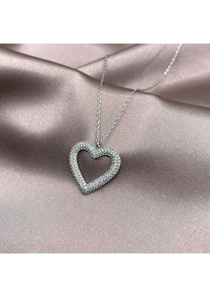 Rhodium Kaplama Tam Taşlı Kalp Gümüş Kolye fiyatları
