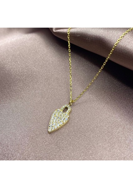Gold Kaplama Kalp Kilit Gümüş Kolye
