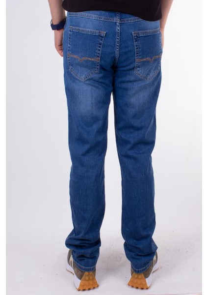 132-250 Mavi Yüksek Bel Rahat Paça Erkek Jeans Pantolon