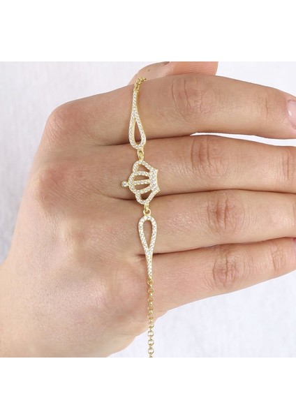Zirkon Taşlı Prenses Tacı Model Gümüş Bileklik