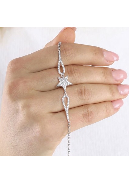 Zirkon Taşlı Yıldız Model Gümüş Bileklik