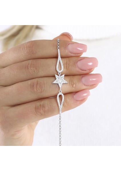 Zirkon Taşlı Yıldız Model Gümüş Bileklik