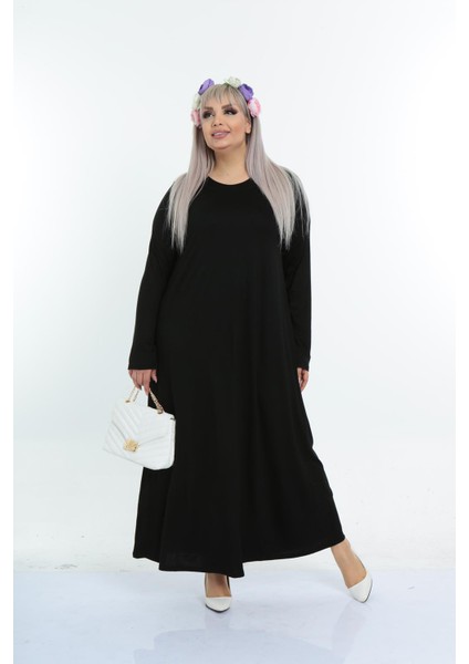 Büyük Beden Viskon Penye Tesettüre Uyun Uzunkol Elbise fiyatları