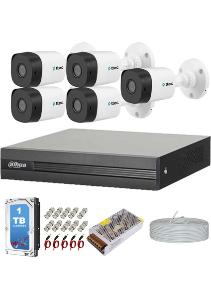 Dahua Ttec 5 Kameralı Hazır Güvenlik Sistemi 1Tb 7/24 Hdd