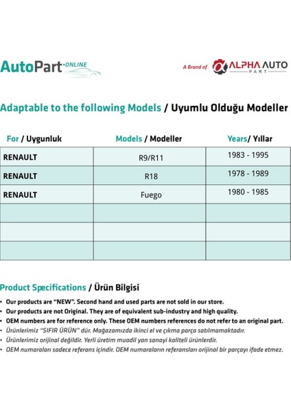 Renault 9/11,18 ve Fuego Için Bagaj Kilidi