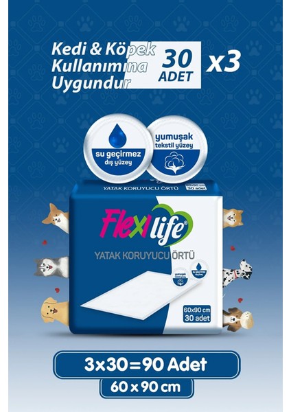 Flexilife Evcil Hayvan Çiş Pedi Yatak 60X90 cm 90 Kullanım