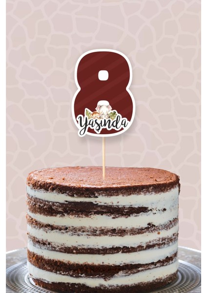 Safari Pastel 8 Yaşında Sekiz Pasta Süsü *kalın Kağıt