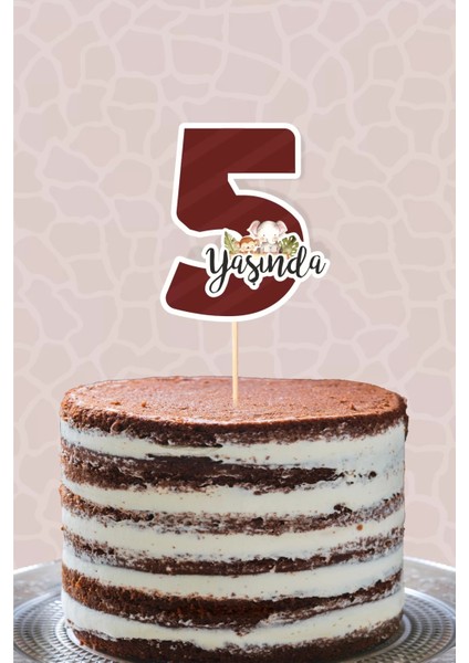 Safari Pastel 5 Yaşında Beş Pasta Süsü *kalın Kağıt