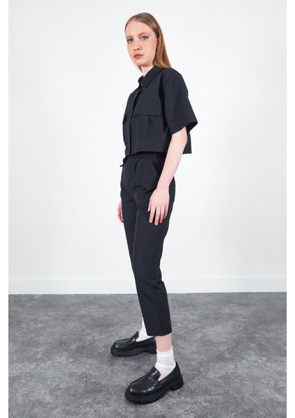Siyah Kadın Poplin Pantolon | MKS66658302
