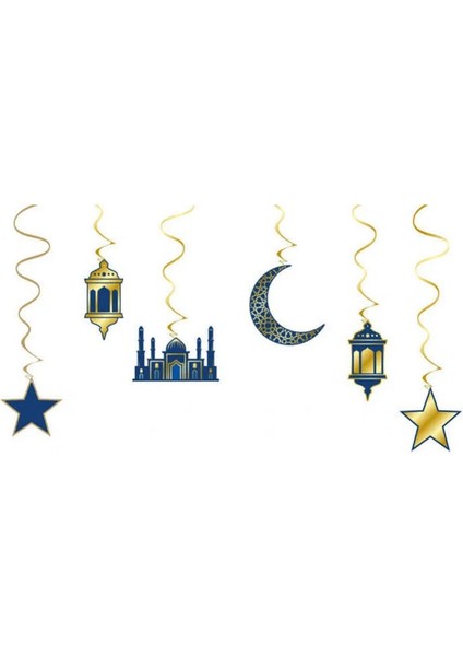 Ramazan Temalı Büyük Boy Altın Yaldızlı Varaklı Asma Süs 6 Lı