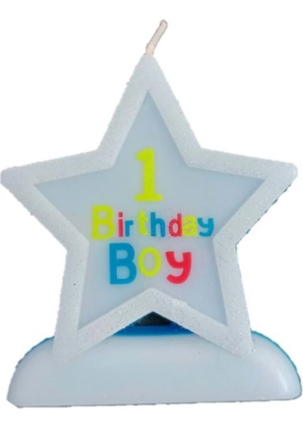 1 Yaş Yıldız Şekilli Birthday Boy Yazılı Mum 5 Adet Mavi Renk 8 x 7 cm