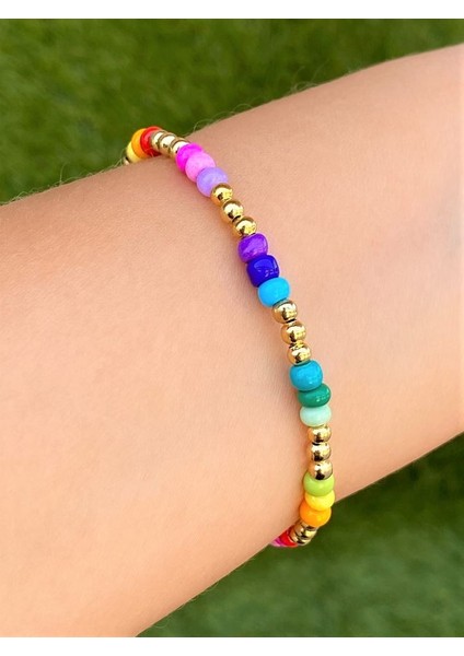 Handmade Altın Kaplama Renkli Rainbow Kadın Erkek Bileklik