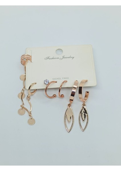 Store Atak Handmade El Yapımı Roze Gold Çoklu Piercingli Kadın Küpe Set