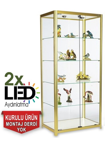 - Camlı Vitrin - Cam Dolap - Camlı Koleksiyon Vitrini - Teşhir Vitrini - Kupa Dolabı (Kurulu ve Kullanıma Hazır Gönderilmektedir.) - 1757S Gold