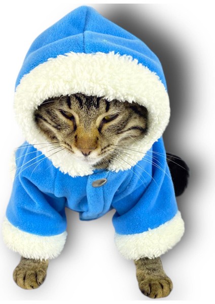 Blue Furry Kapşonlu Sweatshirt Ceket Kedi Süeteri Kıyafeti
