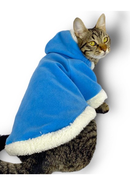 Blue Furry Kapşonlu Sweatshirt Ceket Kedi Süeteri Kıyafeti