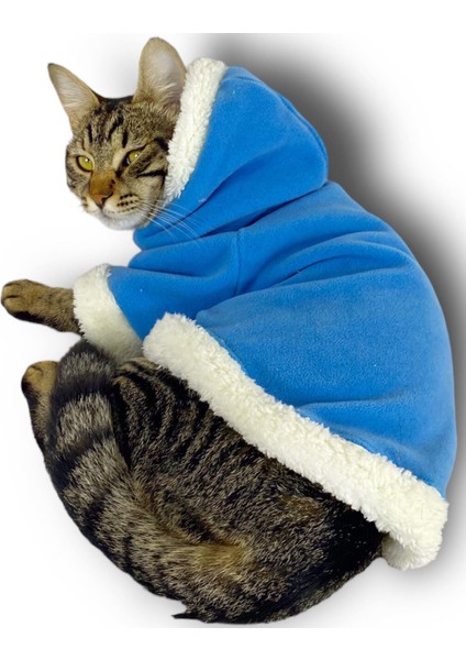Blue Furry Kapşonlu Sweatshirt Ceket Kedi Süeteri Kıyafeti