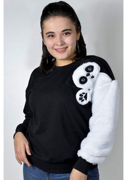 Siyah Pandalı Nakışlı Sweatshirt