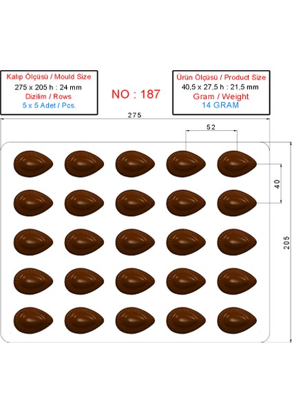 0187 - Polikarbon Çikolata Kalıbı