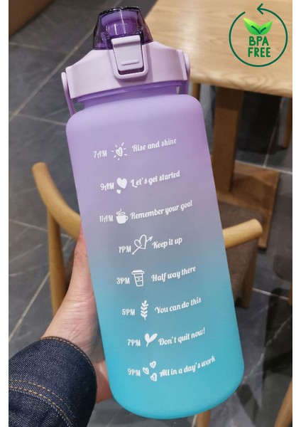 The Bottle Motivasyonel 2li Pipetli Stickerli Su Matarası Su Şişesi Suluk 2LT+900ML Yavrulu Tritan Su Şişesi Suluk Motivasyonset-2