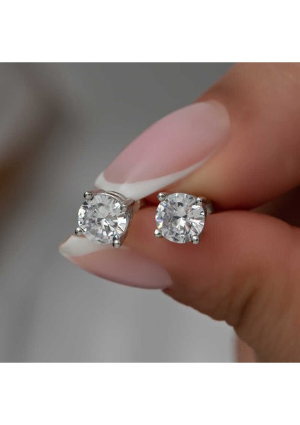 ​Gümüş Beyaz Zirkon Tek Taş Kadın Küpe