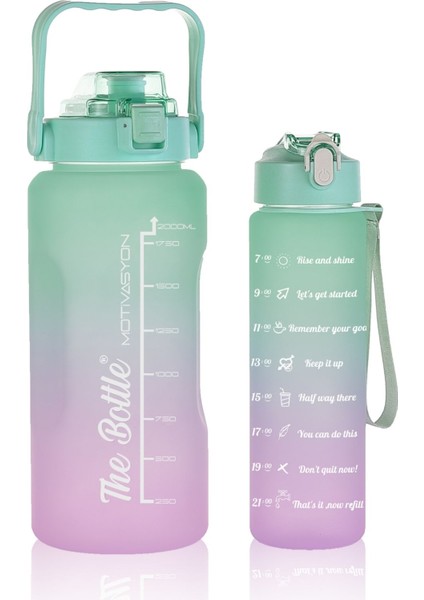 The Bottle Motivasyonel 2li Pipetli Stickerli Su Matarası Su Şişesi Suluk 2LT+900ML Yavrulu Tritan Su Şişesi Suluk Motivasyonset-2