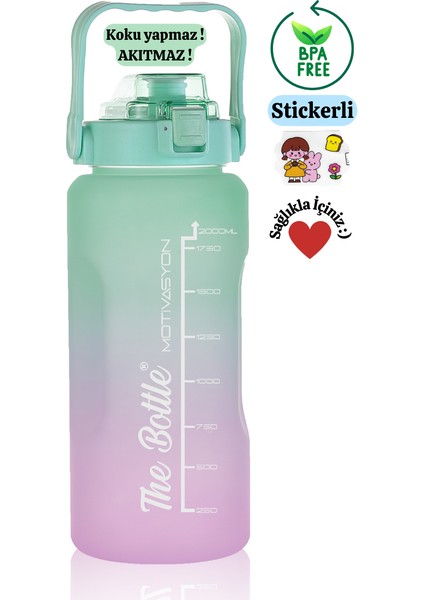 The Bottle Motivasyonel 2li Pipetli Stickerli Su Matarası Su Şişesi Suluk 2LT+900ML Yavrulu Tritan Su Şişesi Suluk Motivasyonset-2