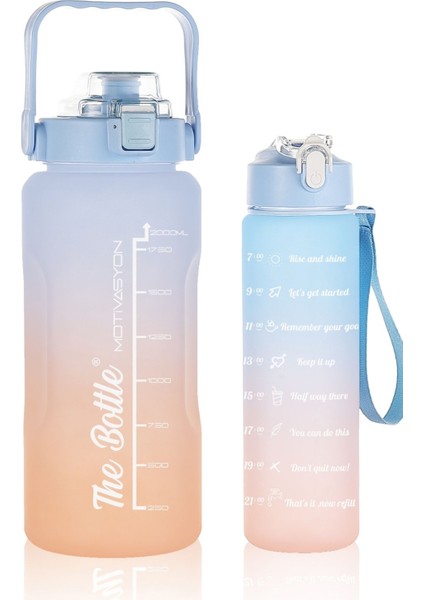 The Bottle Motivasyonel 2li Pipetli Stickerli Su Matarası Su Şişesi Suluk 2LT+900ML Yavrulu Tritan Su Şişesi Suluk Motivasyonset-2