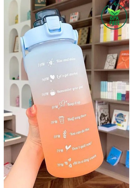 The Bottle Motivasyonel 2li Pipetli Stickerli Su Matarası Su Şişesi Suluk 2LT+900ML Yavrulu Tritan Su Şişesi Suluk Motivasyonset-2 fiyatları