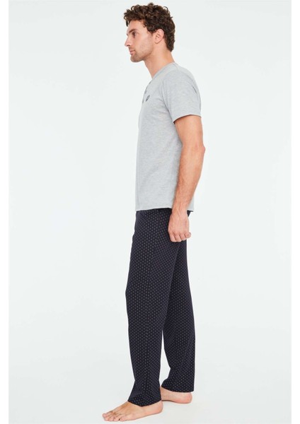 - Erkek Gri Melanj 3 lü Pijama Takımı