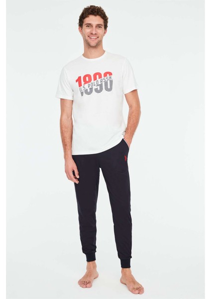 Erkek Ekru Yuvarlak Yaka Pijama Takımı