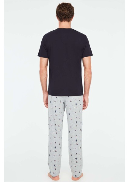 Erkek Lacivert Patlı Pijama Takımı modelleri