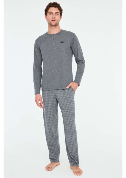 - Erkek Antrasit Melanj Patlı Pijama Takımı