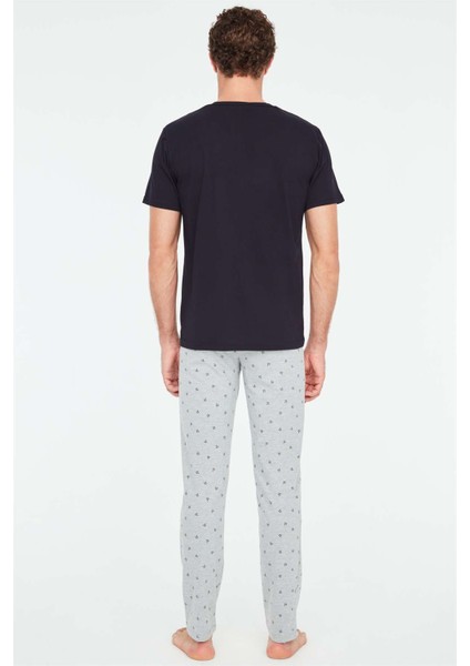 - Erkek Lacivert Patlı Pijama Takımı