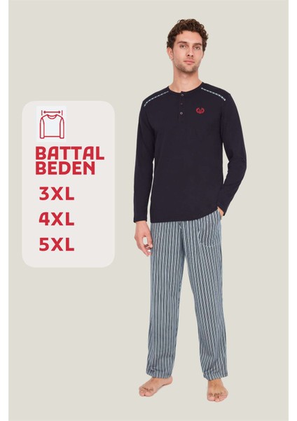 - Erkek Lacivert Battal Pijama Takımı
