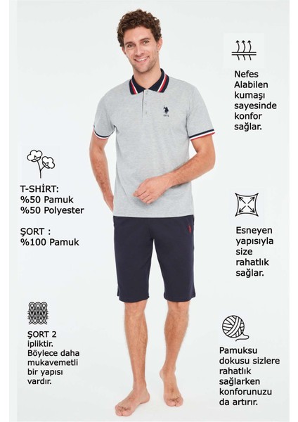 Erkek Gri Melanj T-Shirt Şort Takımı